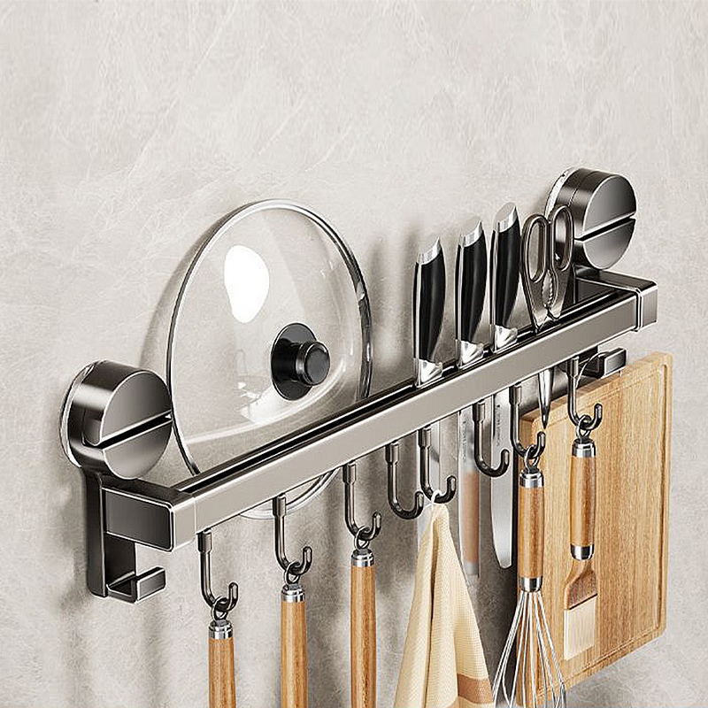 【吸盤系列】太空鋁壁掛雙桿刀具收納架